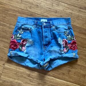 jella c. Embroidered Denim Shorts, Size S